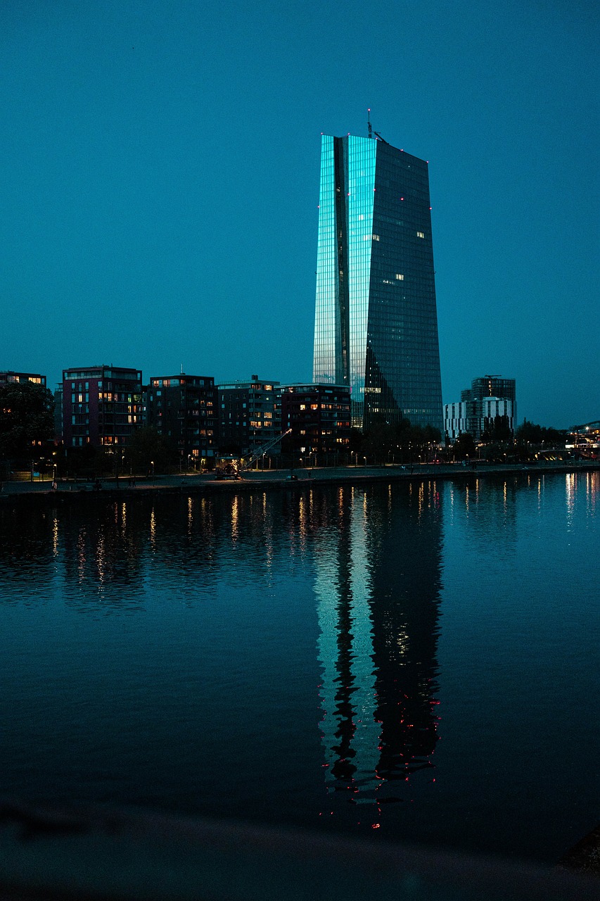 european central bank, frankfurt, river